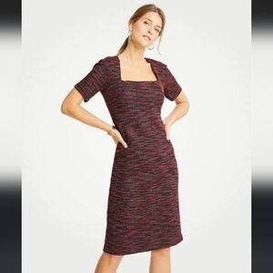 Ann Taylor red and black square neck shift dress 6